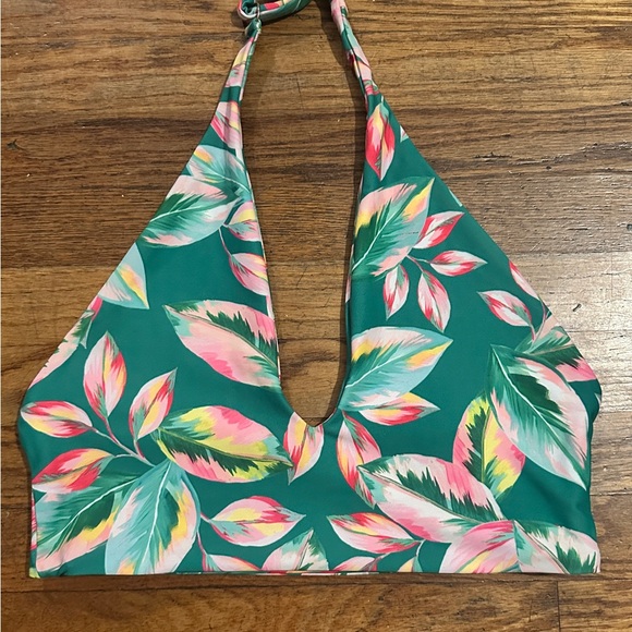 Skatie Other - Skatie Green and Pink Leaf Bikini Top